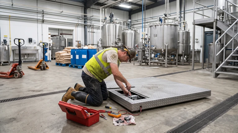 Scale Technician Servicing Industrial Floor Scale
